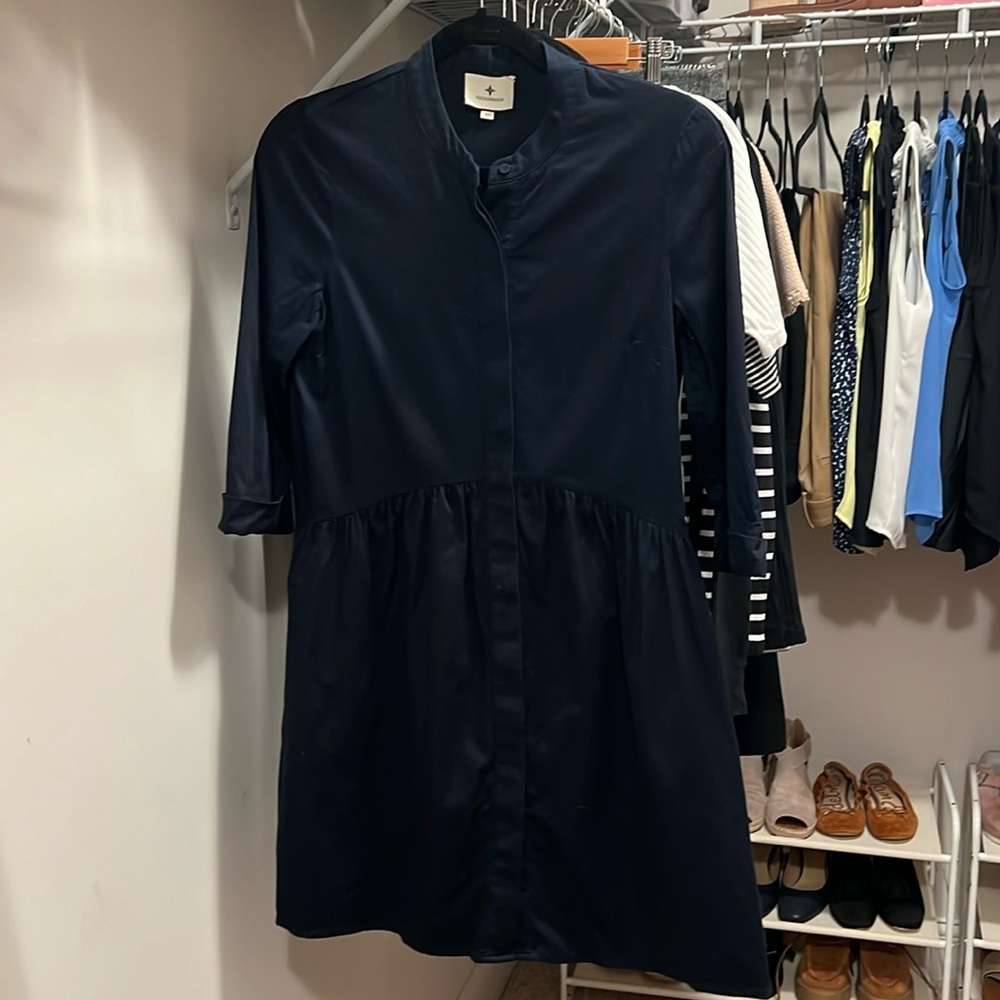 Tuckernuck cotton shirt dress rich navy XS perfect